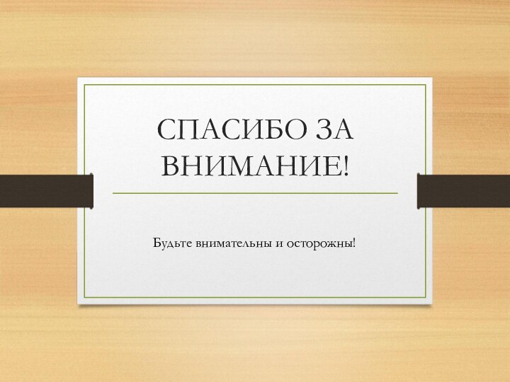 СПАСИБО ЗА ВНИМАНИЕ!Будьте внимательны и осторожны!