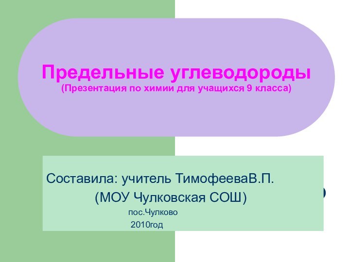 Предельные углеводороды (Презентация по химии для учащихся 9 класса)Составила: учитель ТимофееваВ.П.