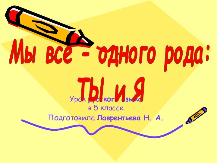 Урок русского языка  в 5 классеПодготовила Лаврентьева Н. А.Мы все - одного рода:ТЫ и Я