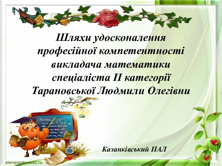 Шляхи удосконалення професійної компетентності викладача математики спеціаліста ІІ категорії Тарановської Людмили Олегівни Казанківський ПАЛ