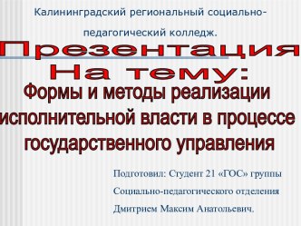 Формы и методы реализации исполнительной власти в процессе государственного управления