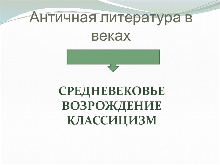 Античная литература в векахСРЕДНЕВЕКОВЬЕВОЗРОЖДЕНИЕ КЛАССИЦИЗМ