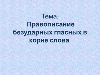 Правописание безударных гласных в корне слова.