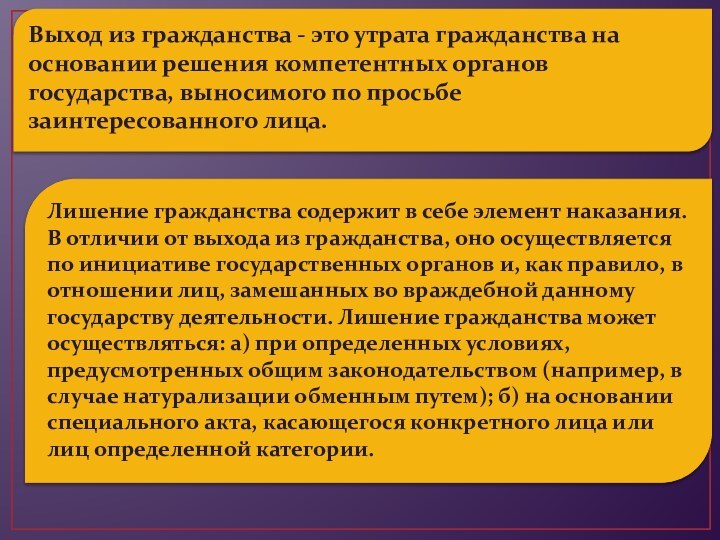 Выход из гражданства - это утрата гражданства на основании решения компетентных органов