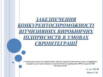 Забезпечення конкурентноздатності вітчизняних виробничих підприємств