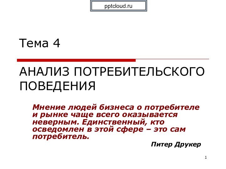 Тема 4  АНАЛИЗ ПОТРЕБИТЕЛЬСКОГО ПОВЕДЕНИЯМнение людей бизнеса о потребителе и рынке