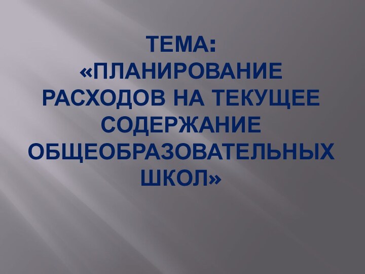 Тема:  «Планирование расходов на текущее содержание общеобразовательных школ»