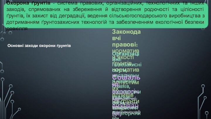 Охорона ґрунтів - система правових, організаційних, технологічних та інших заходів, спрямованих на