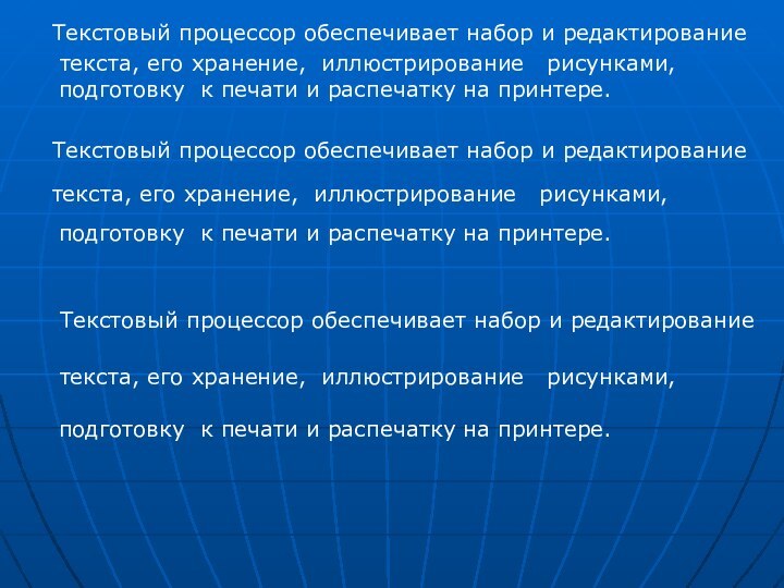 Текстовый процессор обеспечивает набор и редактирование    текста,