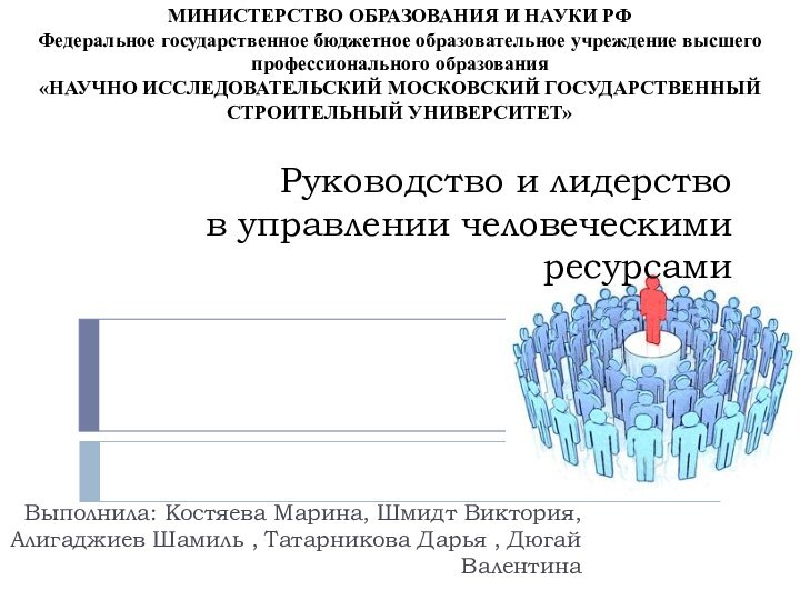 Руководство и лидерство  в управлении человеческими ресурсамиВыполнила: Костяева Марина, Шмидт Виктория,