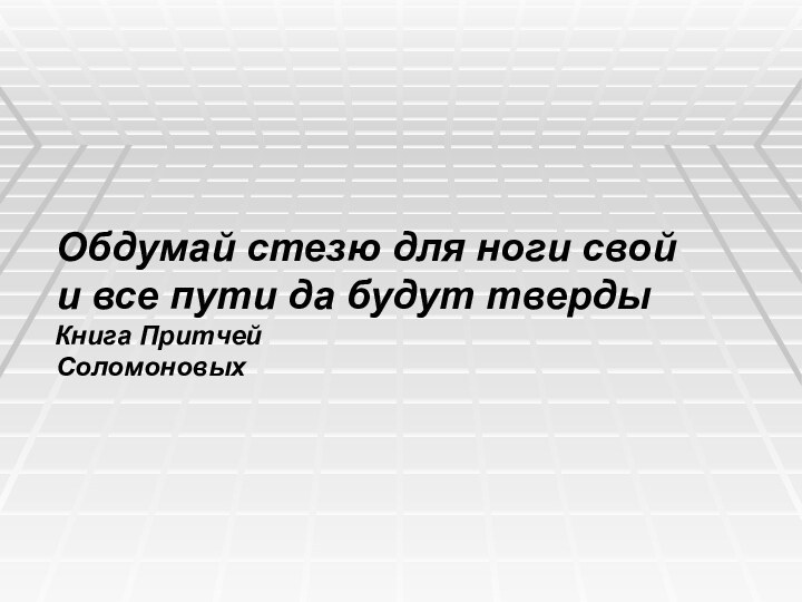 Обдумай стезю для ноги свой и все пути да будут тверды                          