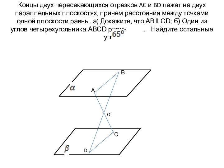 Концы двух пересекающихся отрезков AC и BD лежат на