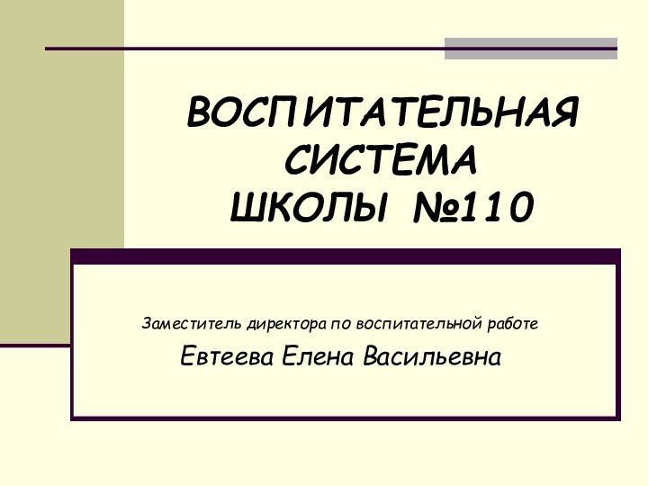 ВОСПИТАТЕЛЬНАЯ СИСТЕМА  ШКОЛЫ №110Заместитель директора по воспитательной работе Евтеева Елена Васильевна