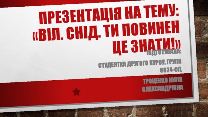 Презентація на тему: «Віл. Снід. Ти повинен це знати!»