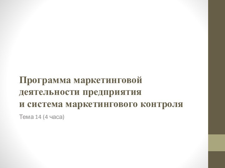 Программа маркетинговой деятельности предприятия и система маркетингового контроляТема 14 (4 часа)