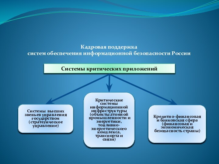 Кадровая поддержка систем обеспечения информационной безопасности РоссииСистемы критических приложенийСистемы высших звеньев управления