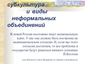 Молодежная субкультура и виды неформальных объединений