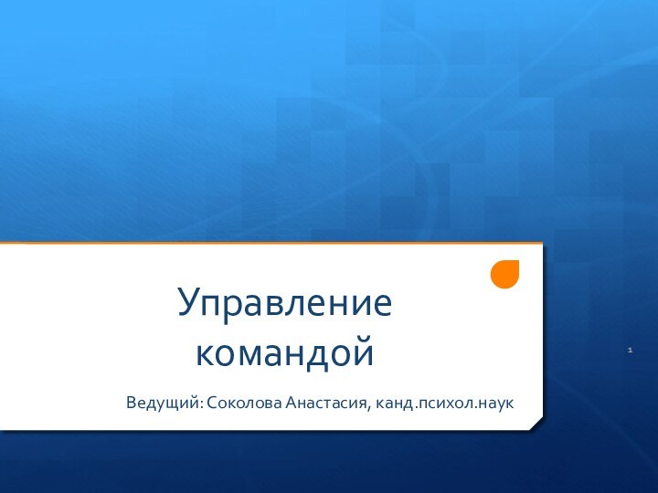 Управление командойВедущий: Соколова Анастасия, канд.психол.наук