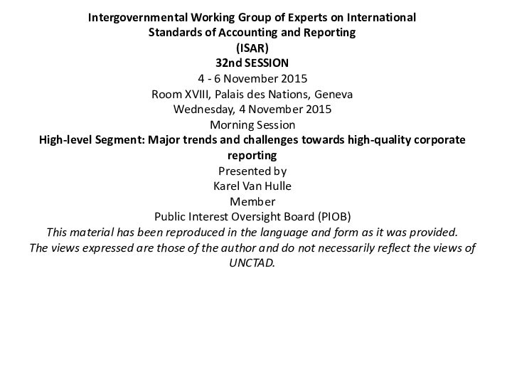 Intergovernmental Working Group of Experts on International  Standards of Accounting and