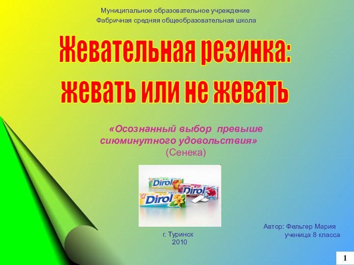 1Жевательная резинка:жевать или не жевать      Муниципальное образовательное