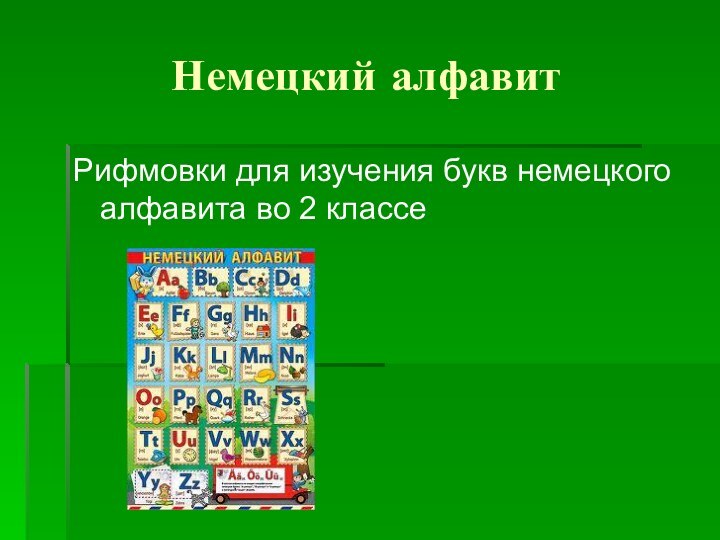 Рифмовки для изучения букв немецкого алфавита во 2 классеНемецкий алфавит