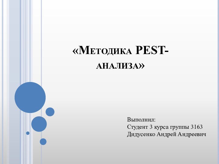 «Методика PEST-анализа» Выполнил:Студент 3 курса группы 3163Дидусенко Андрей Андреевич
