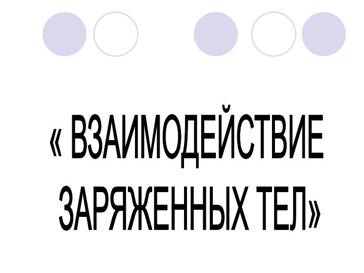 « ВЗАИМОДЕЙСТВИЕ ЗАРЯЖЕННЫХ ТЕЛ»