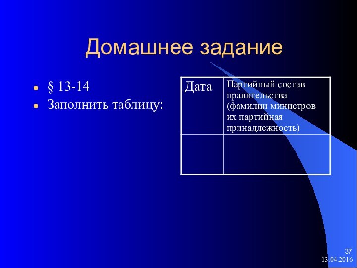 Домашнее задание§ 13-14Заполнить таблицу: