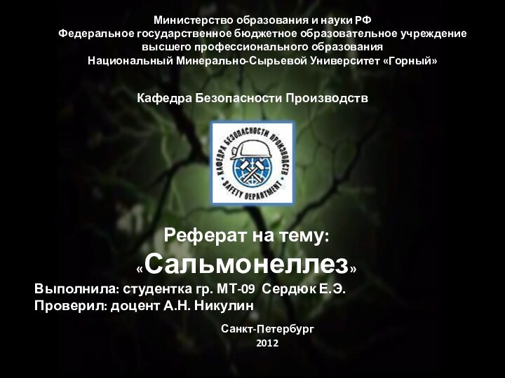 Министерство образования и науки РФ Федеральное государственное бюджетное образовательное учреждение высшего профессионального