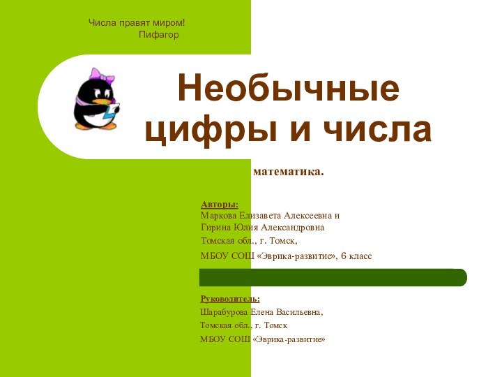 Необычные цифры и числа  математика. Авторы:Маркова Елизавета Алексеевна и Гирина