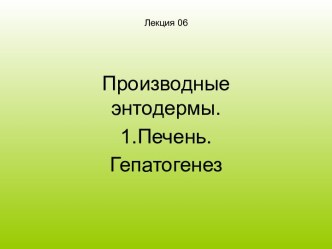 Производные энтодермы. Печень. Гепатогенез