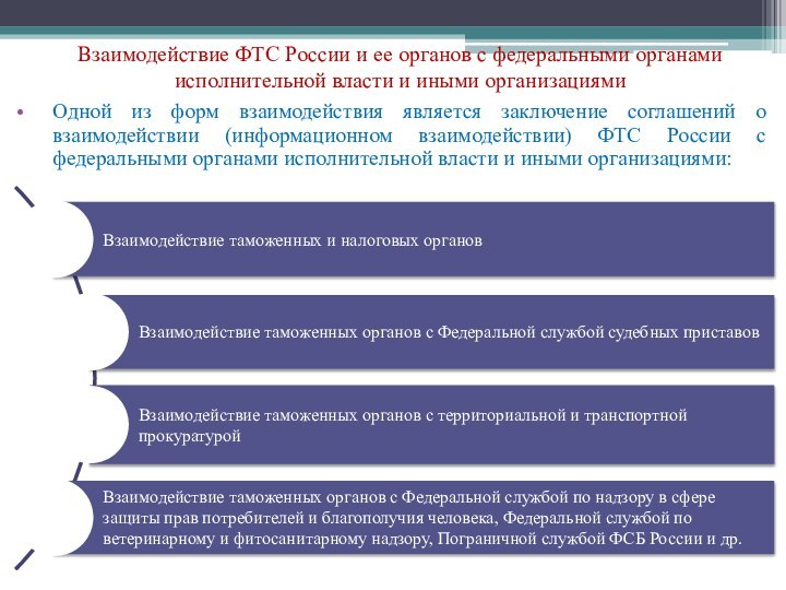 Взаимодействие ФТС России и ее органов с федеральными органами исполнительной власти и