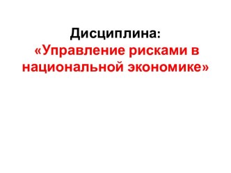 Дисциплина:Управление рисками в национальной экономике