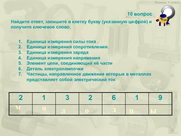 Найдите ответ, запишите в клетку букву (указанную цифрой) и получите ключевое слово.