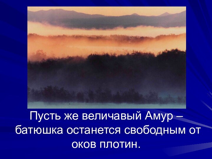 Пусть же величавый Амур – батюшка останется свободным от оков плотин.