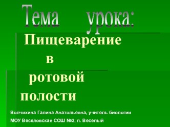 Пищеварение в ротовой полости