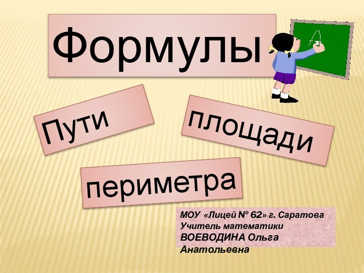 ФормулыПутиплощадипериметраМОУ «Лицей № 62» г. СаратоваУчитель математики ВОЕВОДИНА Ольга Анатольевна