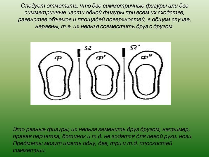 Следует отметить, что две симметричные фигуры или две симметричные части одной фигуры