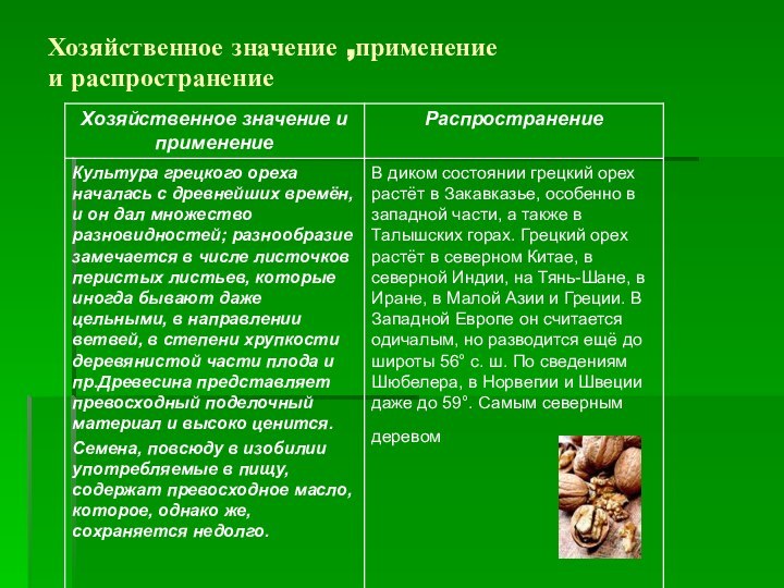 Хозяйственное значение ,применение и распространение