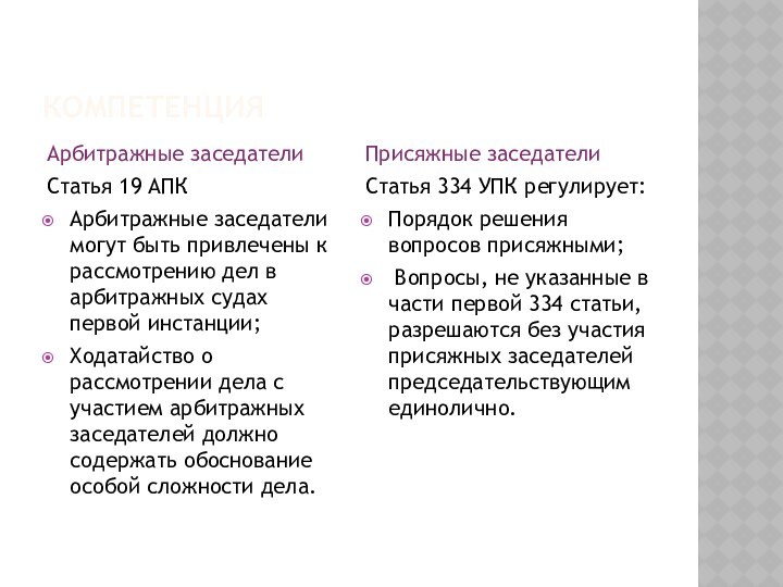 КомпетенцияАрбитражные заседателиСтатья 19 АПК Арбитражные заседатели могут быть привлечены к рассмотрению дел