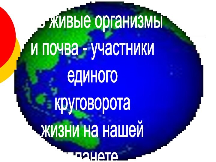 Все живые организмыи почва - участникиединогокруговоротажизни на нашейпланете