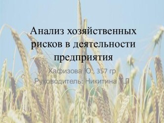 Анализ хозяйственных рисков в деятельности предприятия