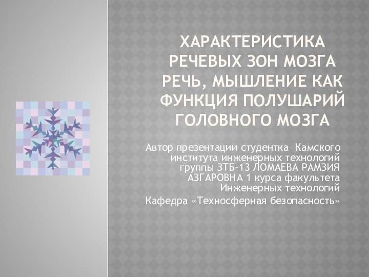 Автор презентации студентка Камского института инженерных технологий группы ЗТБ-13 ЛОМАЕВА РАМЗИЯ АЗГАРОВНА