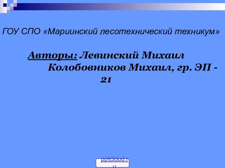 ГОУ СПО «Мариинский лесотехнический техникум» Авторы: Левинский Михаил