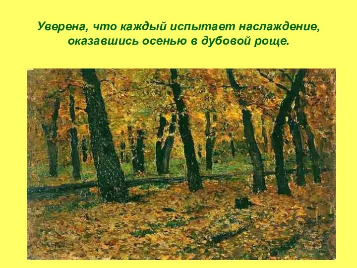 Уверена, что каждый испытает наслаждение, оказавшись осенью в дубовой роще.