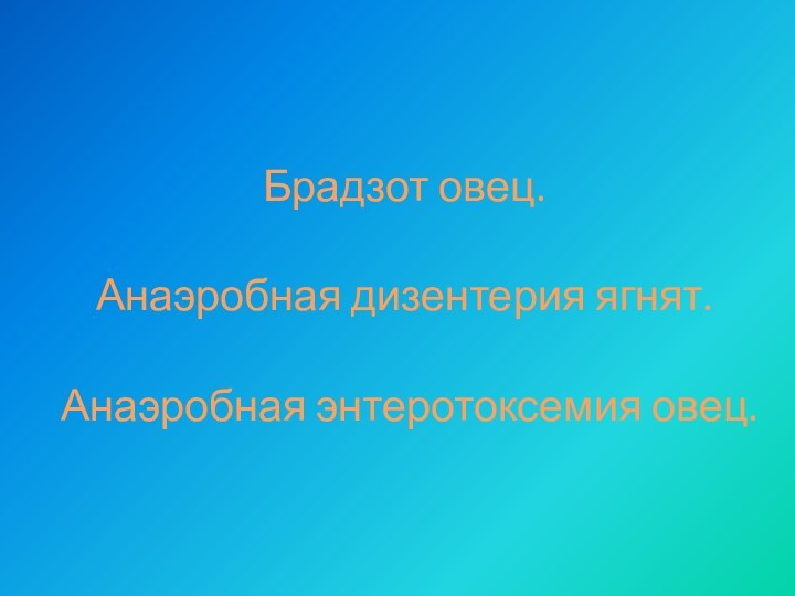 Брадзот овец. Анаэробная дизентерия ягнят. Анаэробная энтеротоксемия овец.