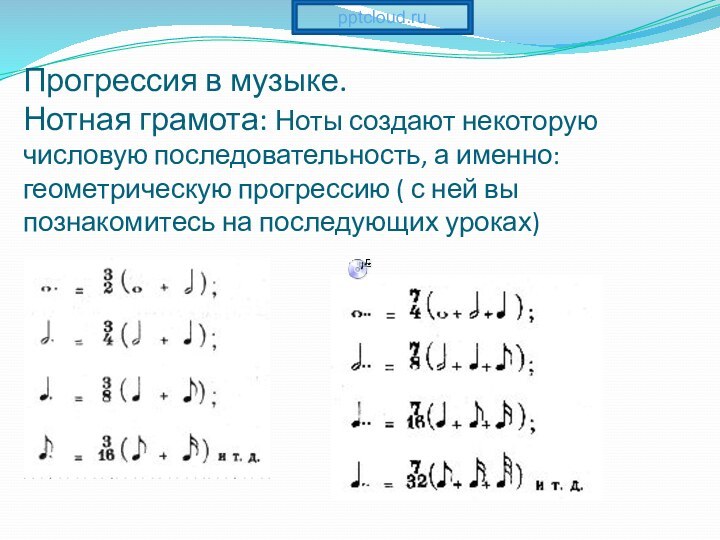 Прогрессия в музыке. Нотная грамота: Ноты создают некоторую числовую последовательность, а именно: