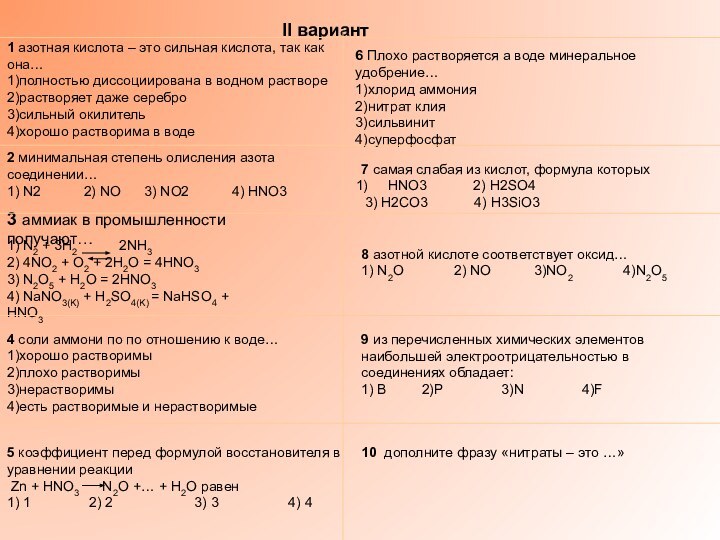 Кислородные соединения азота тест ответы