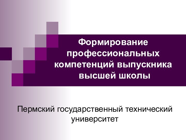 Формирование профессиональных компетенций выпускника   высшей школыПермский государственный технический университет