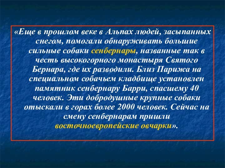 «Еще в прошлом веке в Альпах людей, засыпанных снегом, помогали обнаруживать большие